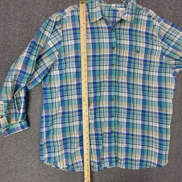 KORET WOMENS VINTAGE 90S BLUE GREEN PLAID 3/4 SLEEVE BUTTON DOWN SHIRT SIZE 20W - Picture 5 of 8